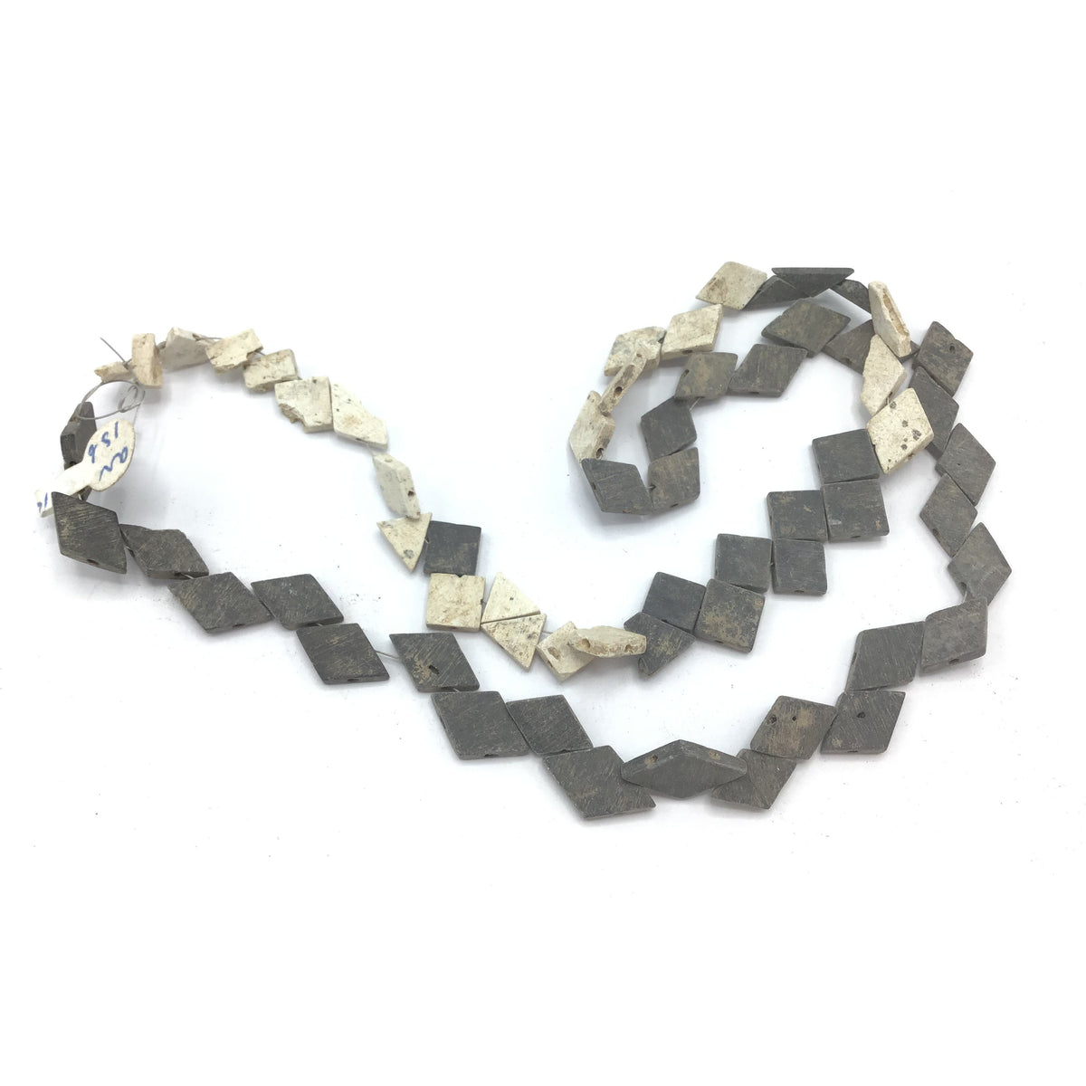 Very Old Black and White Diamond-Shaped Flat Slate Beads, Egypt - Rita Okrent Collection (AN186b)