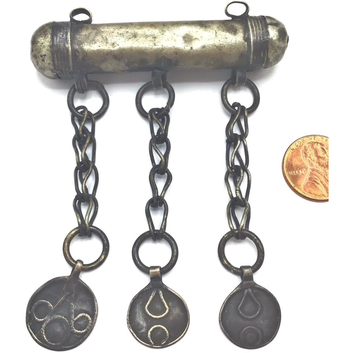 Vintage Bedouin Silver Hirz Prayer Amulet with 3 Chain Dangles - Rita Okrent Collection (P726)