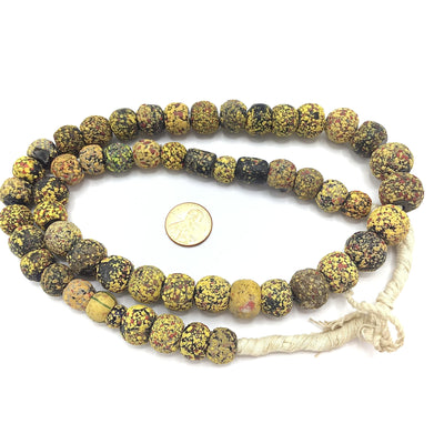 Strand of Fancy Yellow and Black Venetian Glass Crumb Beads, Antique Trade Beads - Rita Okrent Collection (AT0808)