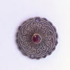 Round Silver Etched Pendant with Glass Inset, Holes on Sides, Morocco - P612