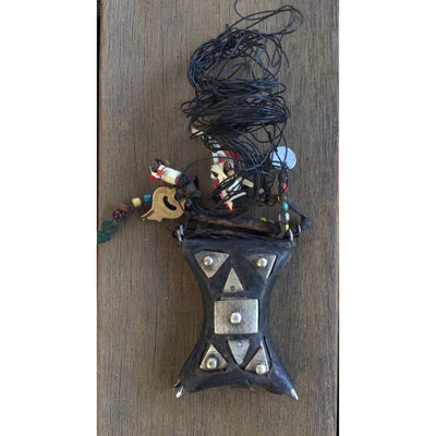 Tuareg Kitab Tcherot Leather and Silver Double Amulet, with Raised Buttons and Lots of Decoration, Mauritania - Rita Okrent Collection (P642o)