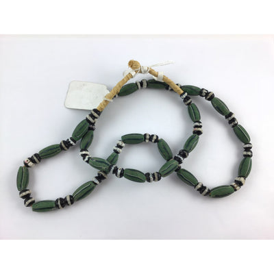 Antique Green Glass Beads and Black and White Glass Beads from Ghana - AT1508