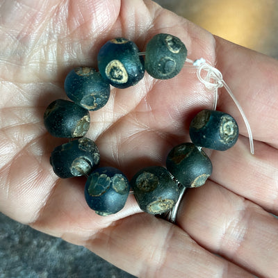 Short Strand of 9 Ancient Multi-Eye Islamic Glass Evil Eye Beads from the Sahara - Rita Okrent Collection (AG305n)