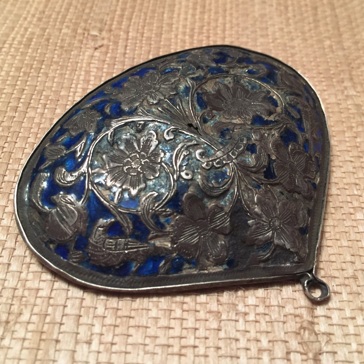 Antique Persian Blue Enameled Silver Brooch Pendant, Iran - Rita Okrent Collection (C558)