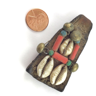 Harratine Gris Gris Leather Protective Amulet with Shells, Beads and Brass, Morocco - Rita Okrent Collection (P564b)