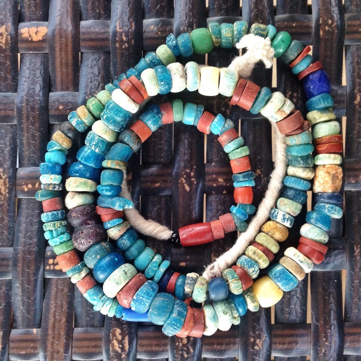 Excavated Mixed Blue and Red Glass Medium Sized Nila Beads, Djenne, Mali - Rita Okrent Collection (AT0422r)