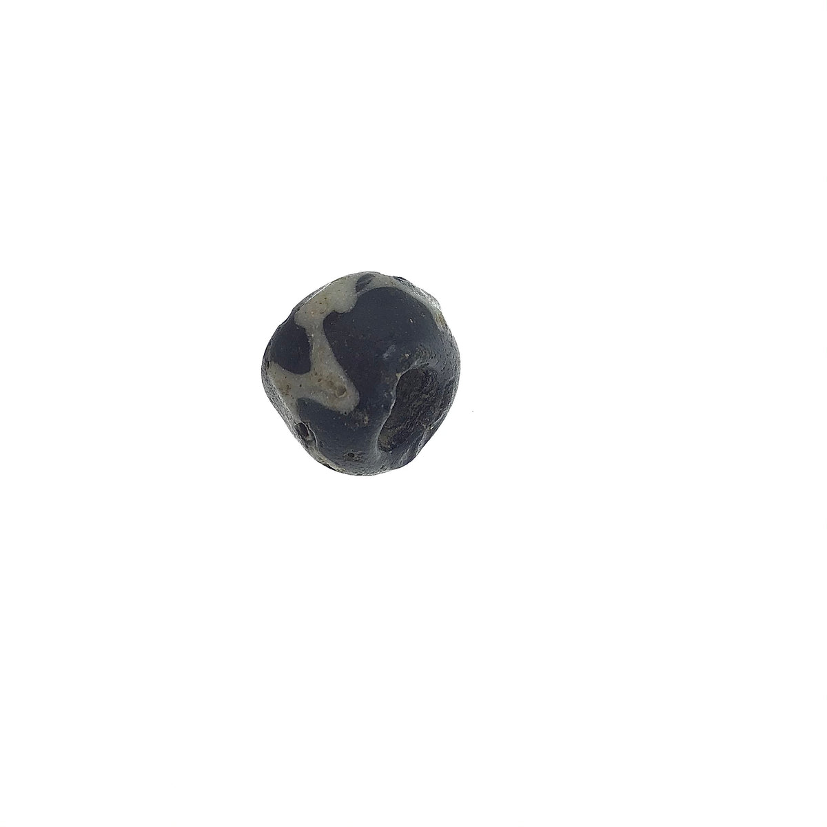 Black Ancient Glass Bead with White Designs - Rita Okrent Collection (AG079e)