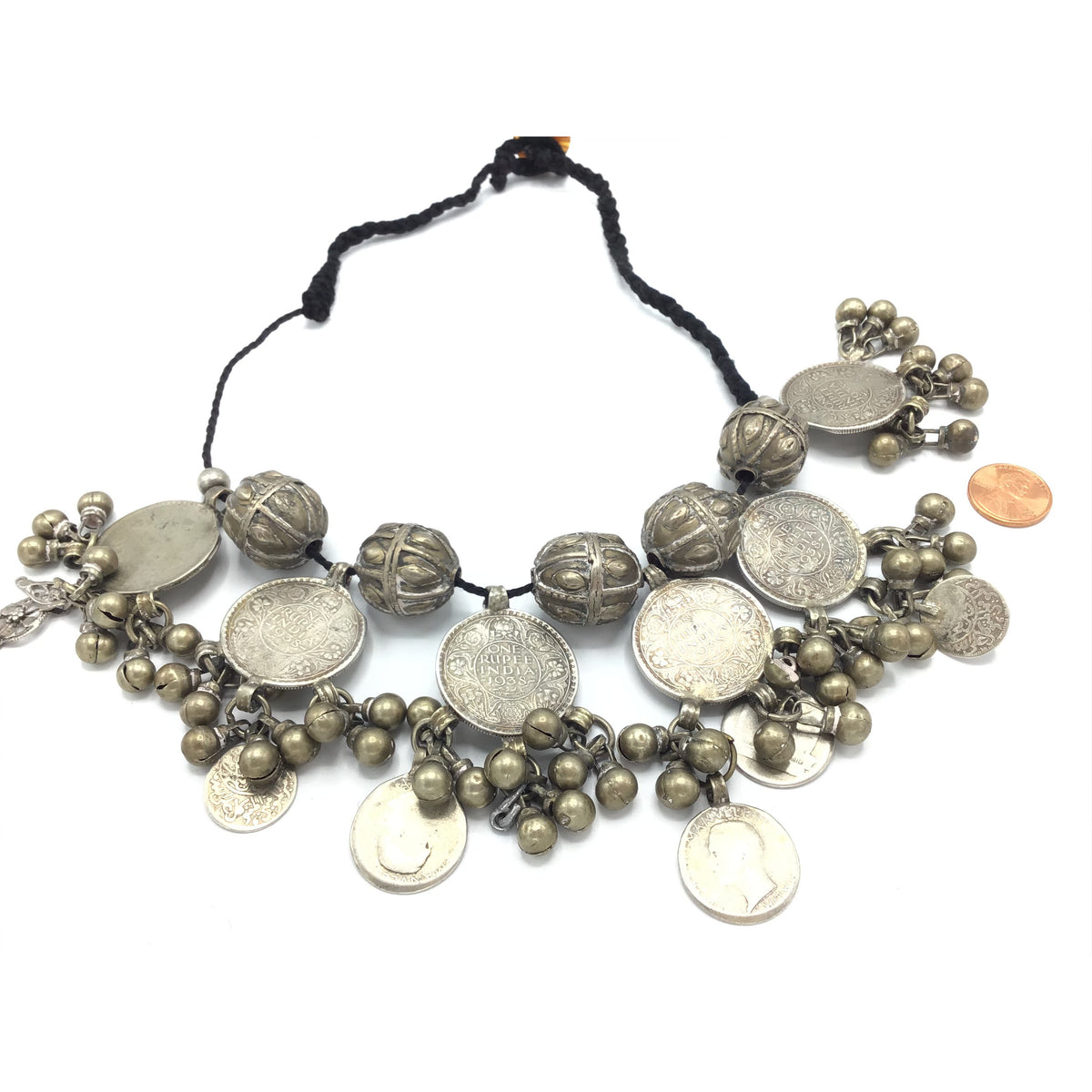 Yemeni Necklace with Large Silver Yemeni Beads and Indian Coin Dangles - Rita Okrent Collection (C545)