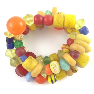Mixed Old Yellow, Orange, Red, Green and Blue Bohemian Glass Trade Beads - Rita Okrent Collection (AT0655)