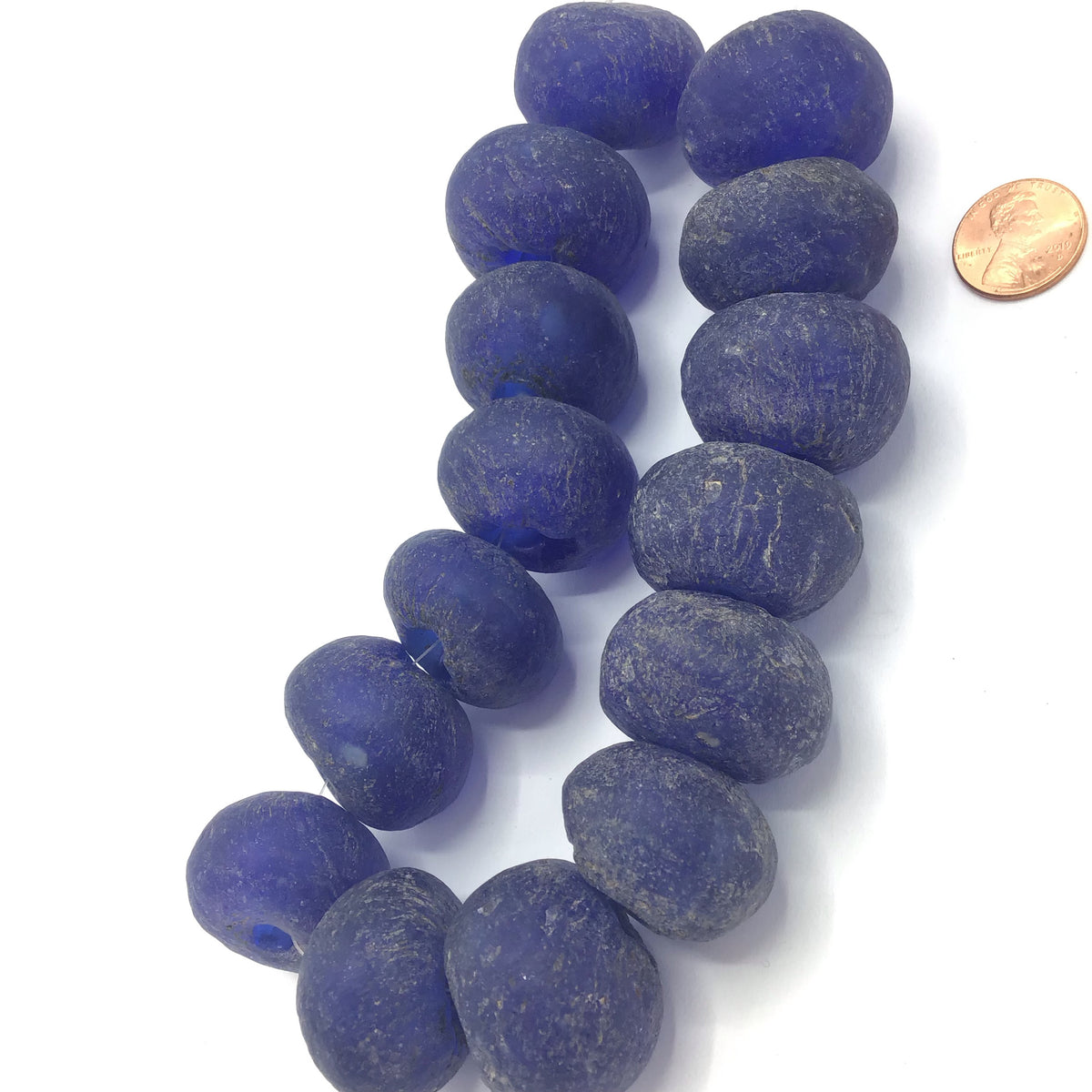 Extra Large Blue Powder Glass Beads, Krobo Tribe, Ghana - Rita Okrent Collection (AT1325xl)