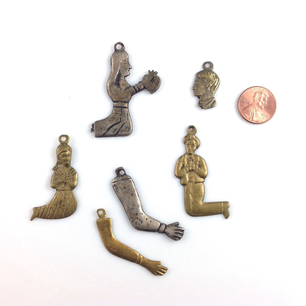 Vintage Mexican Milagros, Small, Group of 6, Metal - Rita Okrent Collection (P611)