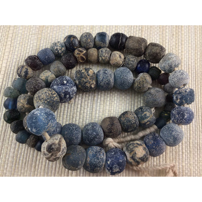 Ancient Excavated Islamic Period Blue Glass Beads, 26 Inch Strand, Mali  - Rita Okrent Collection (AG111e)