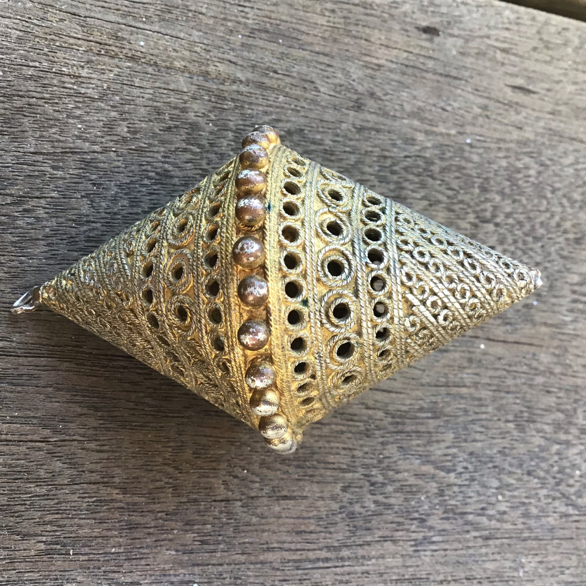 Large Old Toucouler Tukulor Gilded Silver Decorated Focal Bead, From a Traditional Necklace, Mauritania - Rita Okrent Collection (P616)