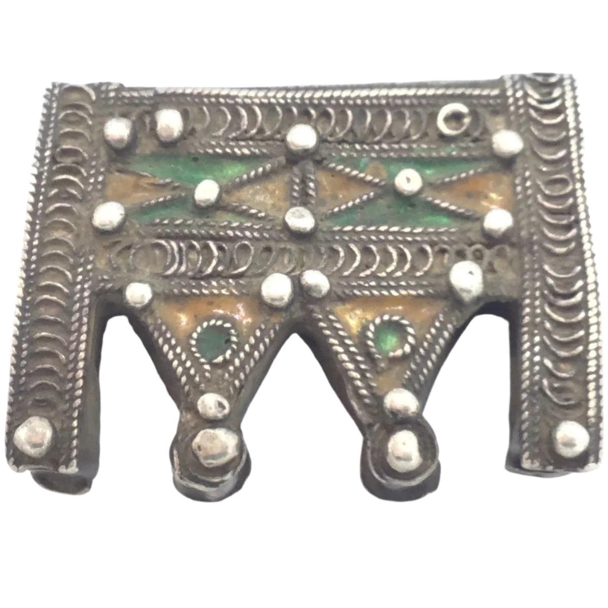 Enameled Green and Orange Berber Silver Protective Hirz Box Amulet, Morocco - Rita Okrent Collection (P719)
