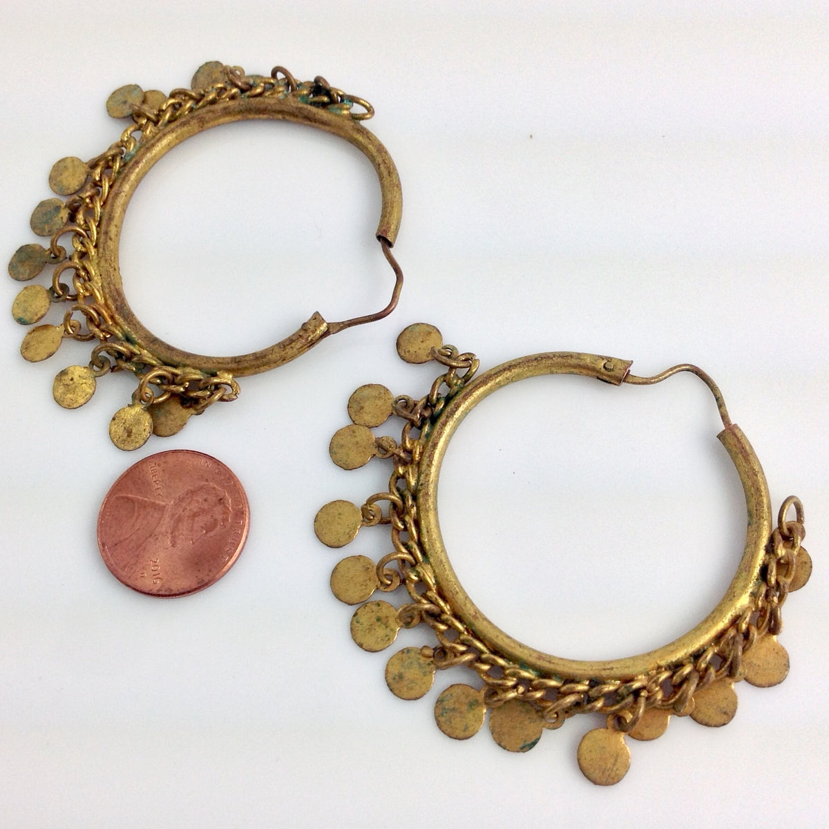 Vintage Egyptian Gold Plated Hoop Earrings with Dangles - E105