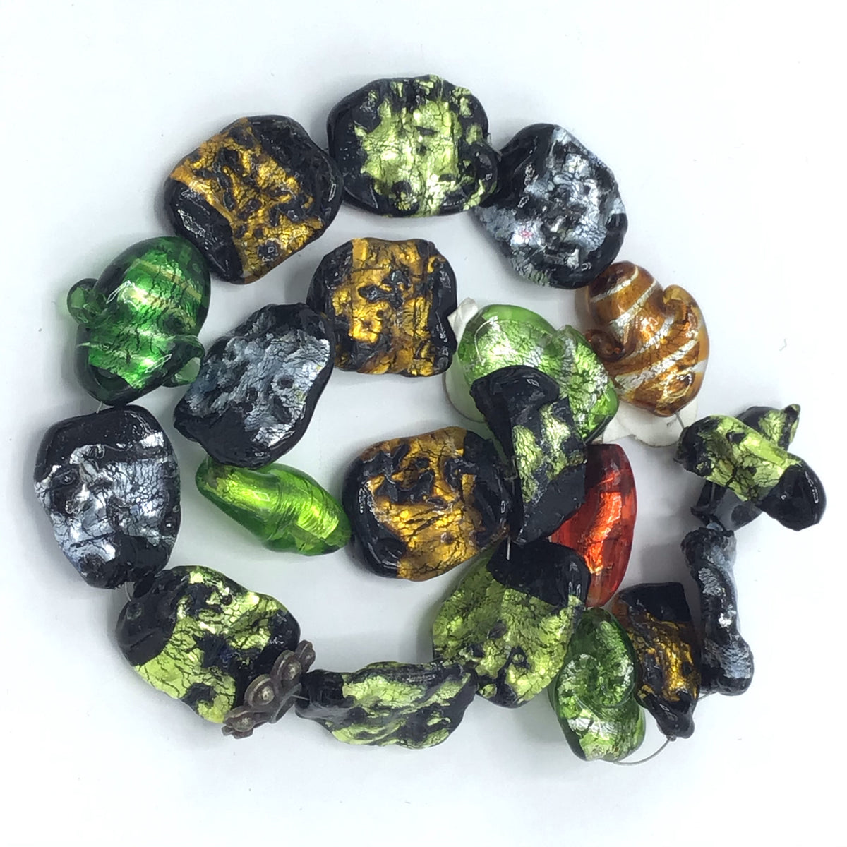 Mixed Colorful Murano Glass Venetian Foil Glass Flat Leaf Beads - Rita Okrent Collection (C324b)