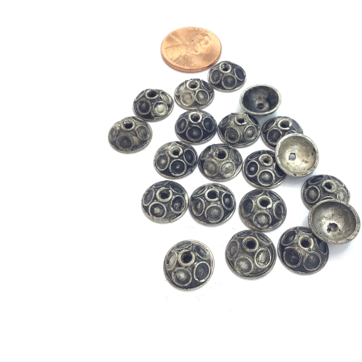 Berber Silver Bead Caps, With or Without Eyes, Set of 2, Morocco - Rita Okrent Collection (NP025)