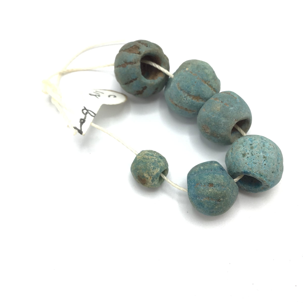 Short Strand of Aqua Blue Egyptian Faience Melon Beads - Rita Okrent Collection (C118b)