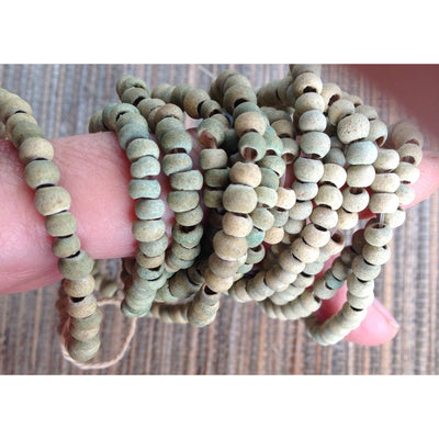 Rare Green-Hued Beige Antique Small Round Glass Excavated Beads, Europe via Mali - ANT321