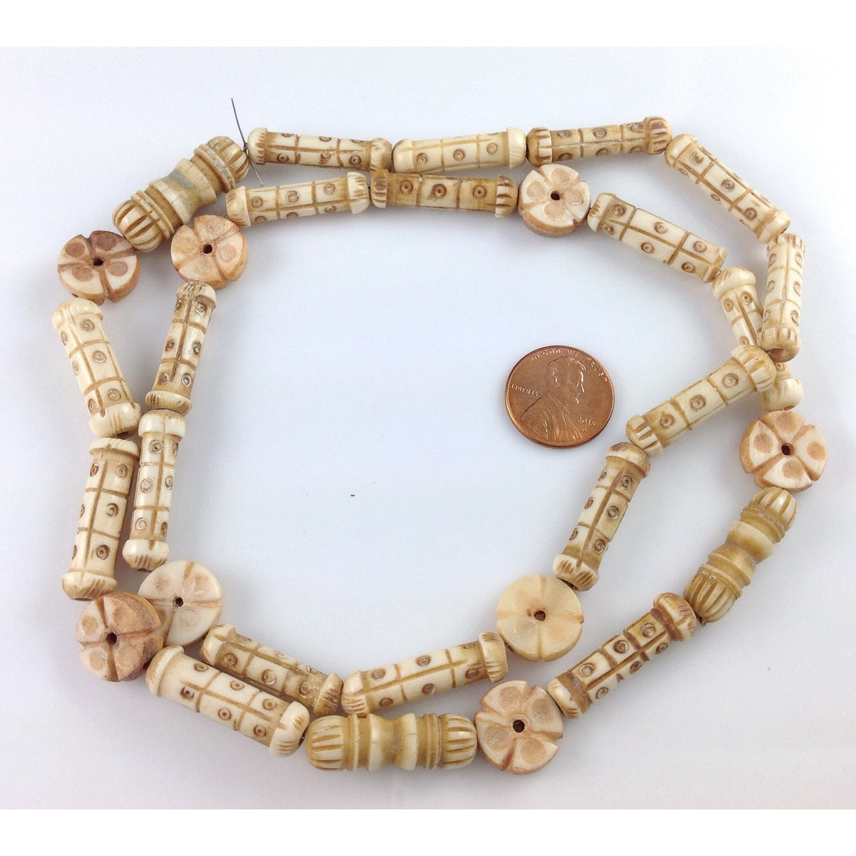 Old Hand-Carved Bone Beads, Ghana or Nigeria - Rita Okrent Collection (AT1555)