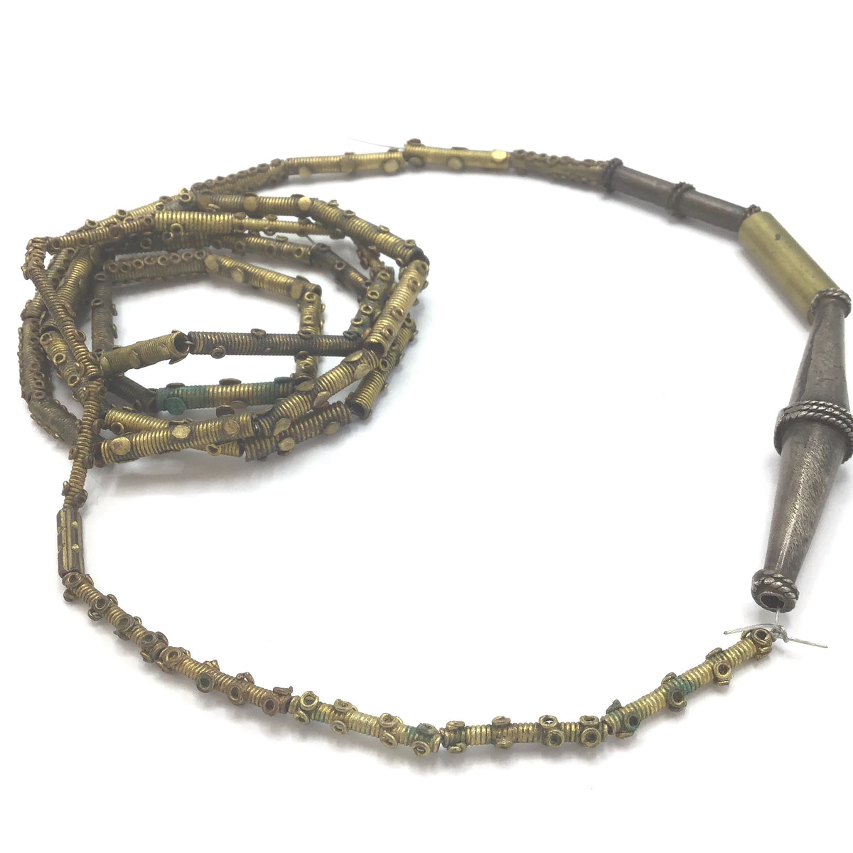 34 inch Mixed Vintage Handmade Yoruba Brass Decorated Tube Beads - Rita Okrent Collection (AT1646a)