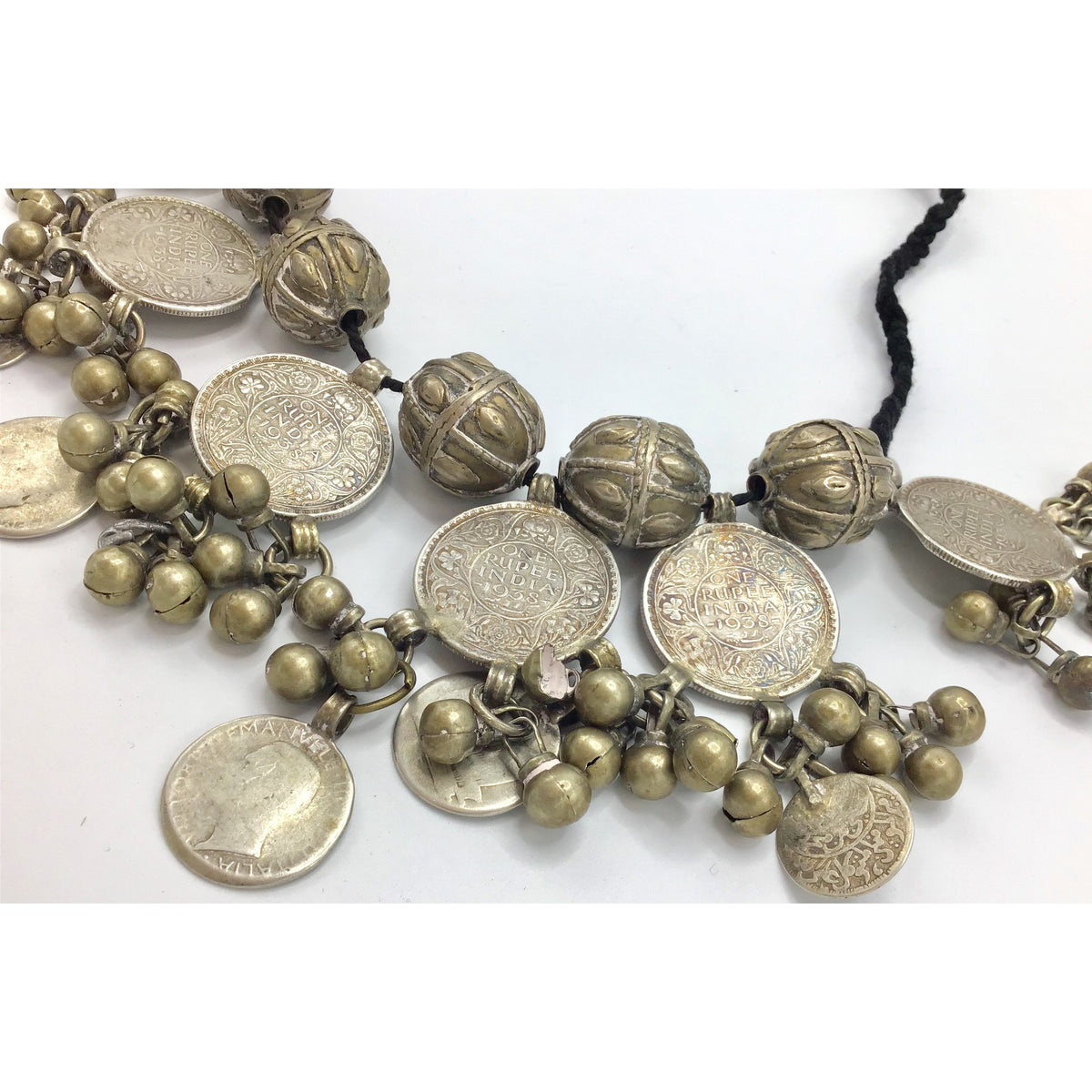 Yemeni Necklace with Large Silver Yemeni Beads and Indian Coin Dangles - Rita Okrent Collection (C545)