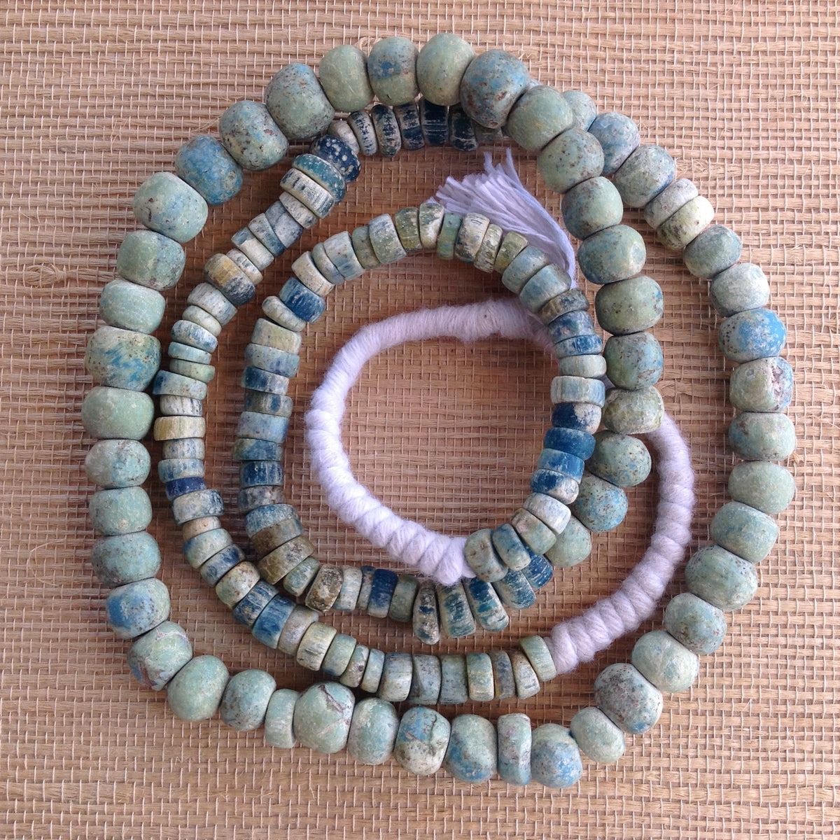 Rare Round Light Green Excavated Ancient Glass Medium Sized Nila Beads, Djenne, Mali - Rita Okrent Collection (AT0639rg)