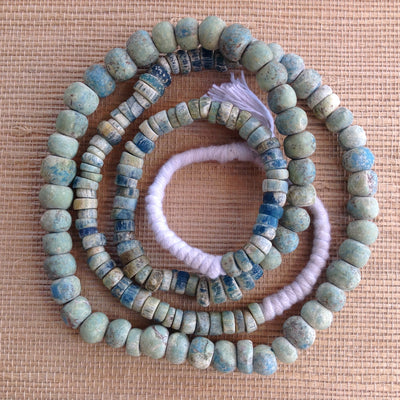Rare Round Light Green Excavated Ancient Glass Medium Sized Nila Beads, Djenne, Mali - Rita Okrent Collection (AT0639rg)