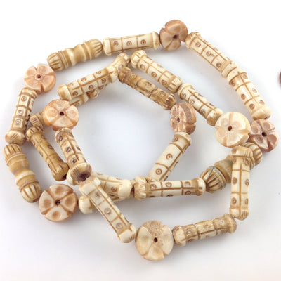 Old Hand-Carved Bone Beads, Ghana or Nigeria - Rita Okrent Collection (AT1555)