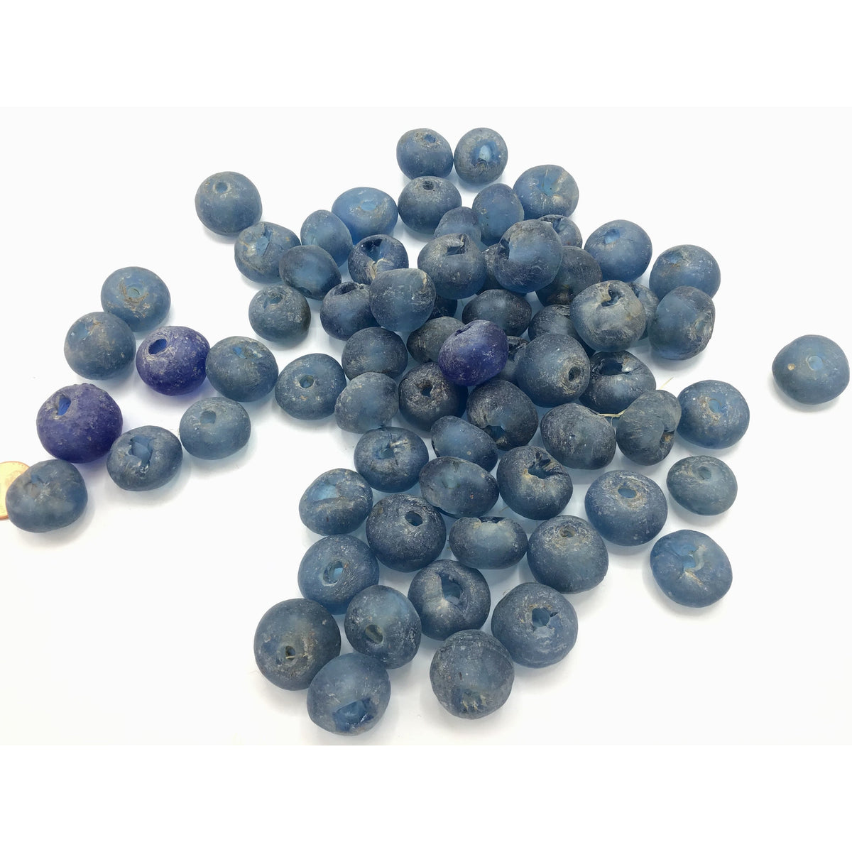 Group of Large Blue Vintage Powder Glass Beads, from the Krobo Tribe, Ghana - Rita Okrent Collection (AT1325)