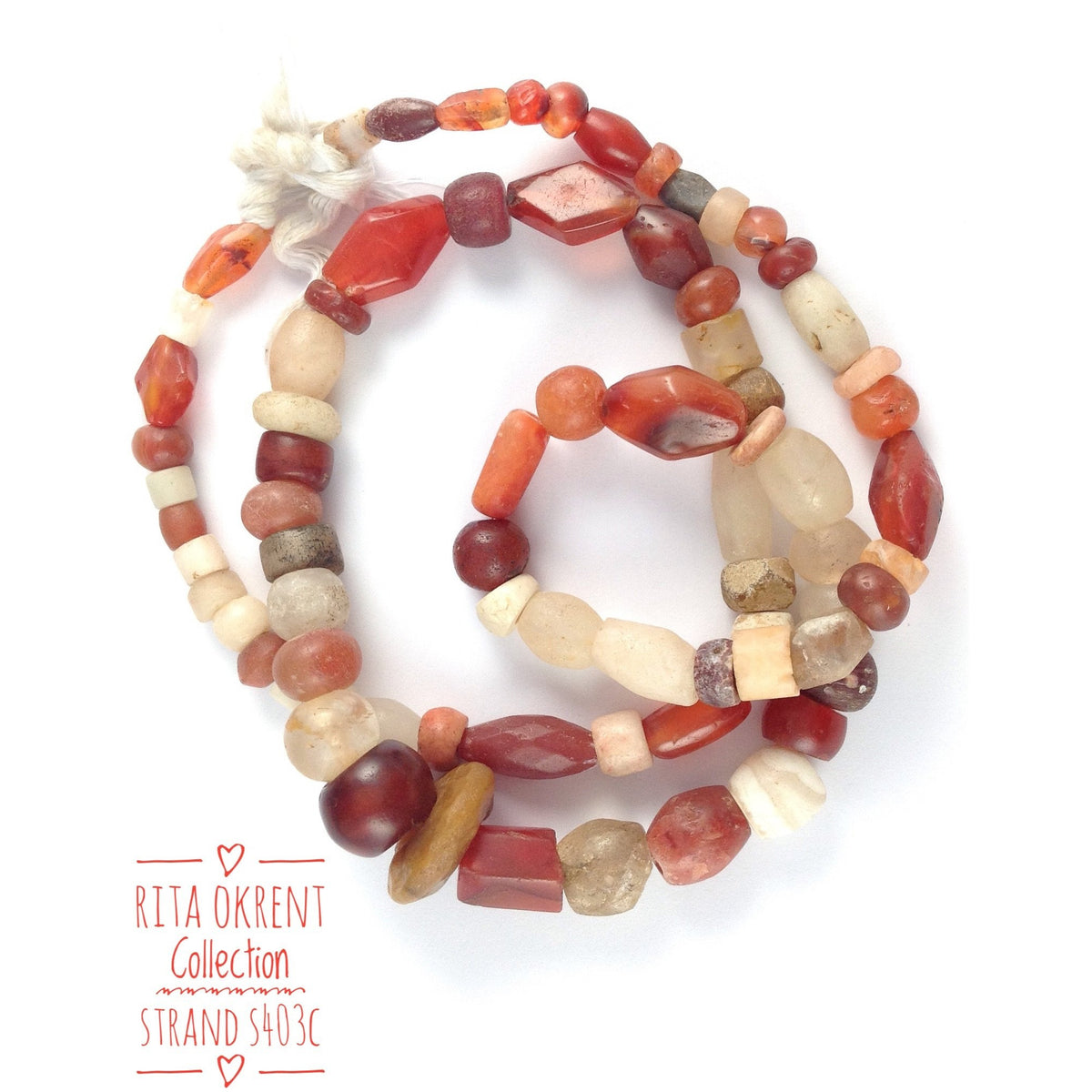 Mixed Ancient Rock Crystal, Quartz, Carnelian and Agate Stone Bead 28 Inch Strands from Mali - S403