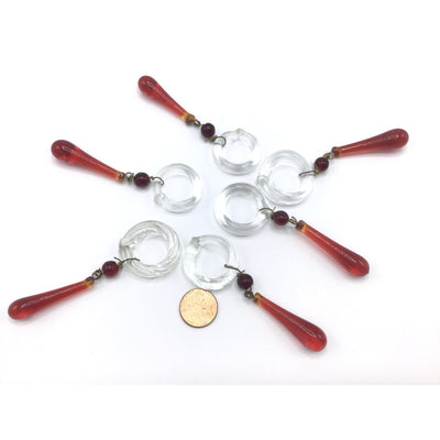 Group of 6 Vintage Bohemian Glass Red Hanging Teardrop Pendants - Rita Okrent Collection (P307b)