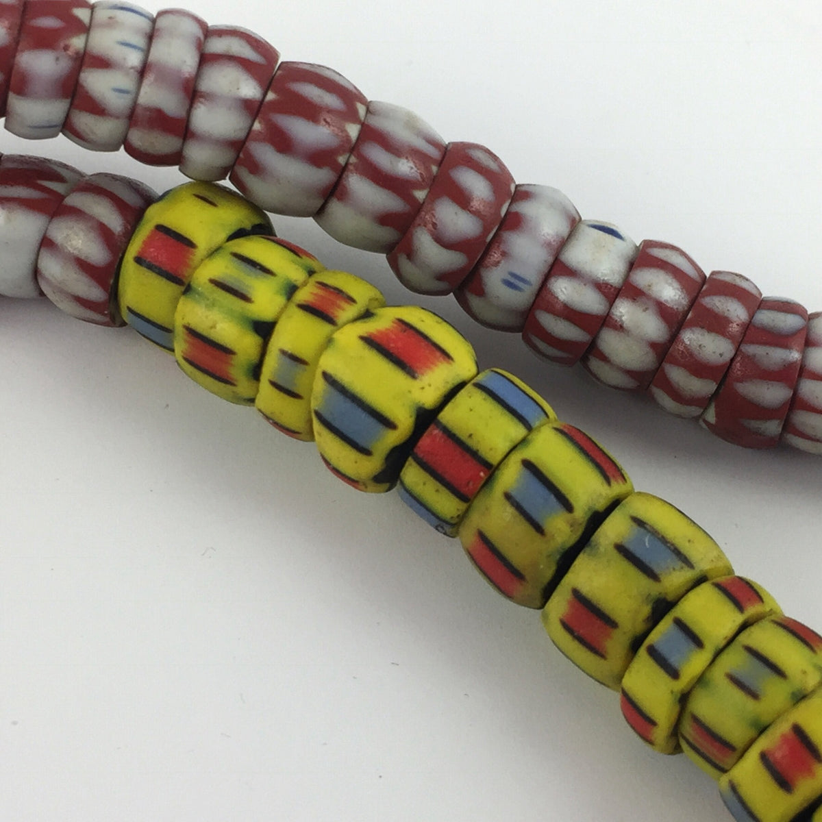 Mixed American Flag Chevrons, Yellow, Blue and Red Aja Beads, Antique, Ghana - AT1461