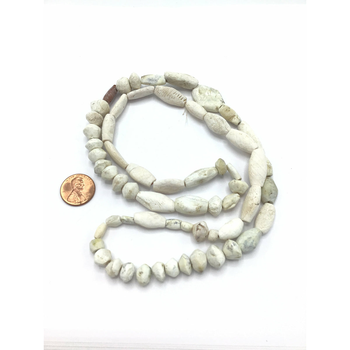 Ancient White and Cream Hues Calcified Shell Beads from the Sahara, Bicones- Rita Okrent Collection (ANT498)