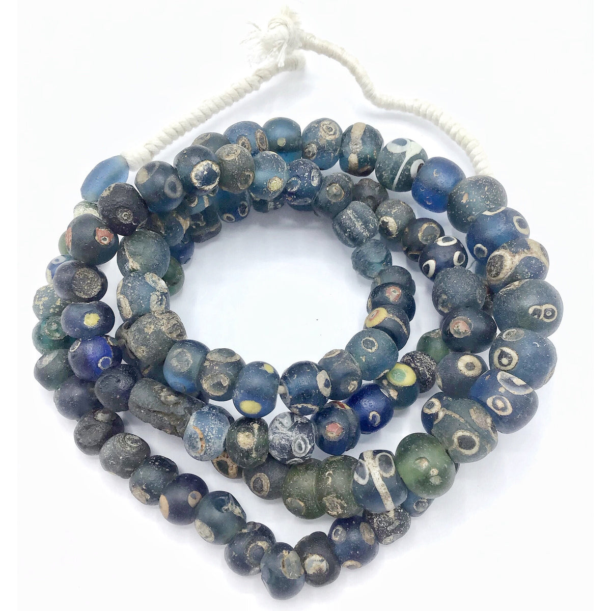 Gorgeous Long Strand of Blue Glass Islamic Eye Beads from Mauritania - Rita Okrent Collection (AG224)