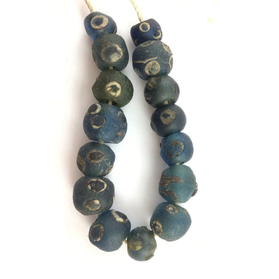 Ancient Blue Glass Islamic Eye Beads, Strand of 15, Mauritania - Rita Okrent Collection (AG146)