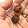 Set of 3 Collectible Antique Natural Amber Beads with Metal Bead Caps, Mauritania, West African Trade - Rita Okrent Collection (C555n)