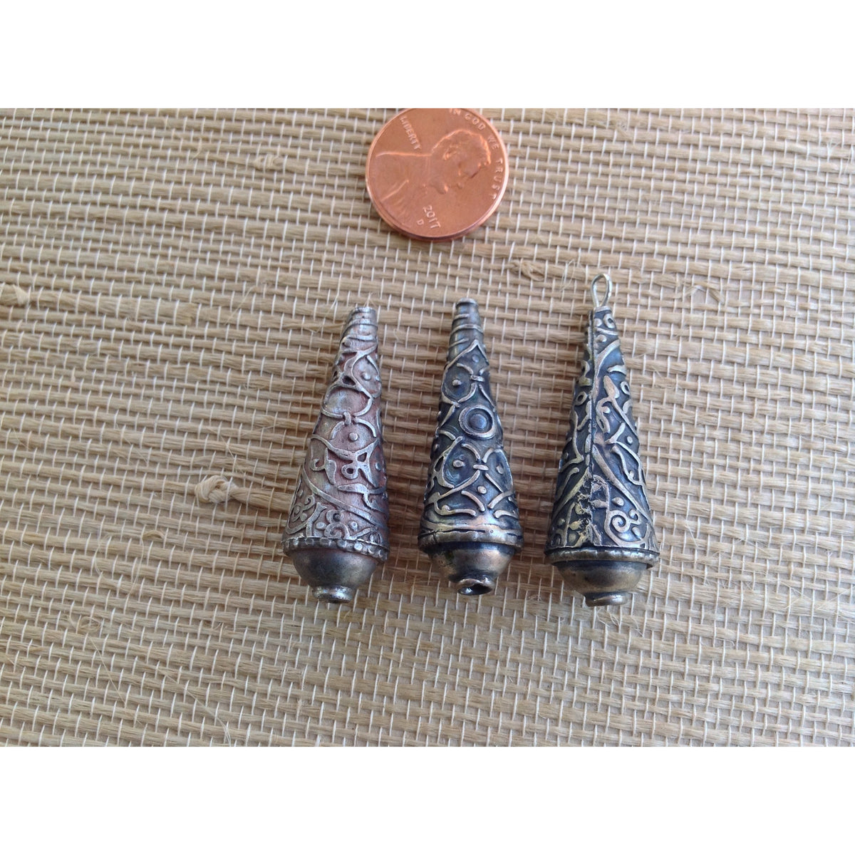 Reserved: Set of 3 Yemeni Silver Cone Beads and Pendant for Necklace Design - Rita Okrent Collection  (P668)