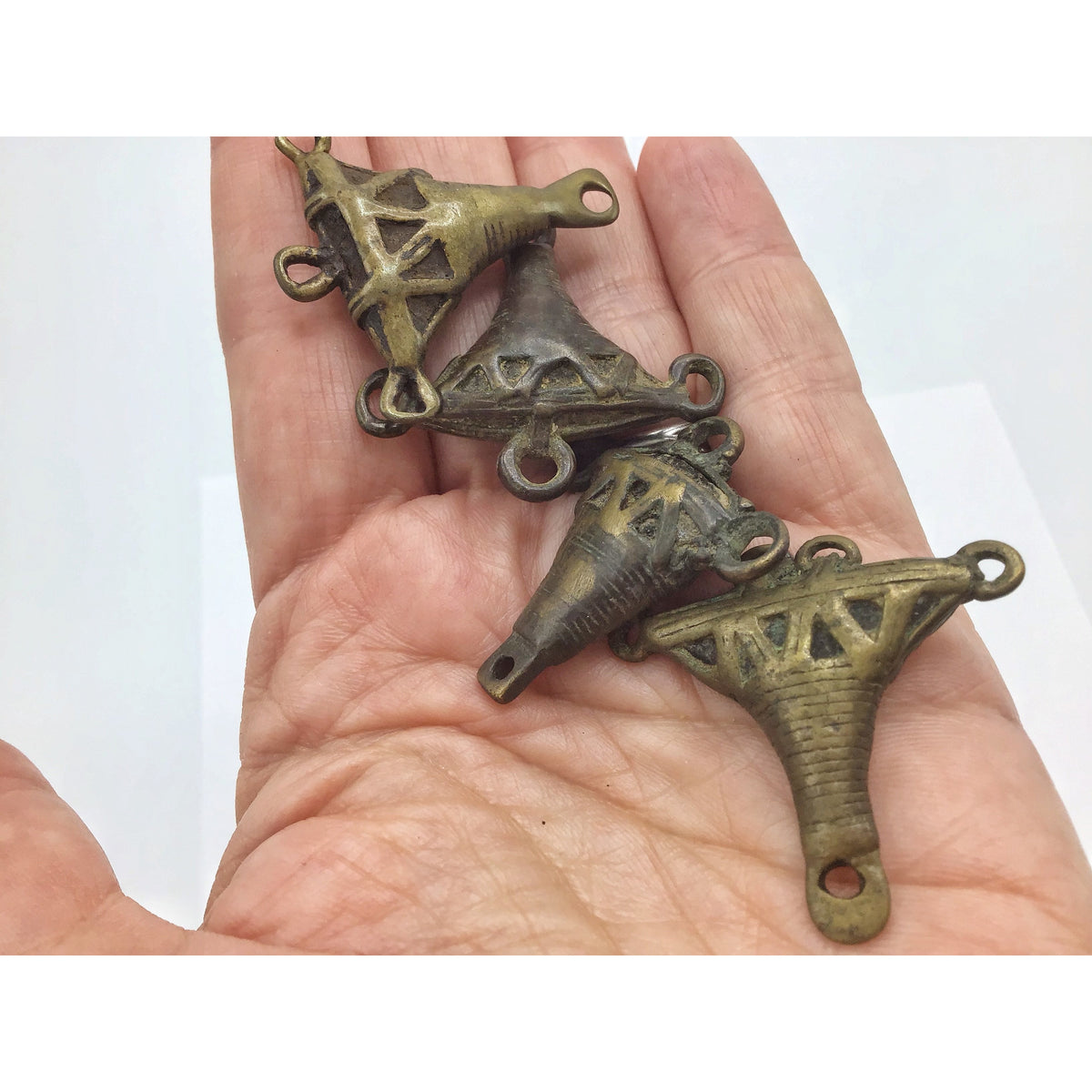 Set of Vintage African Baule Bronze and Copper Anchor-Shaped Pendants - Rita Okrent Collection (P836)