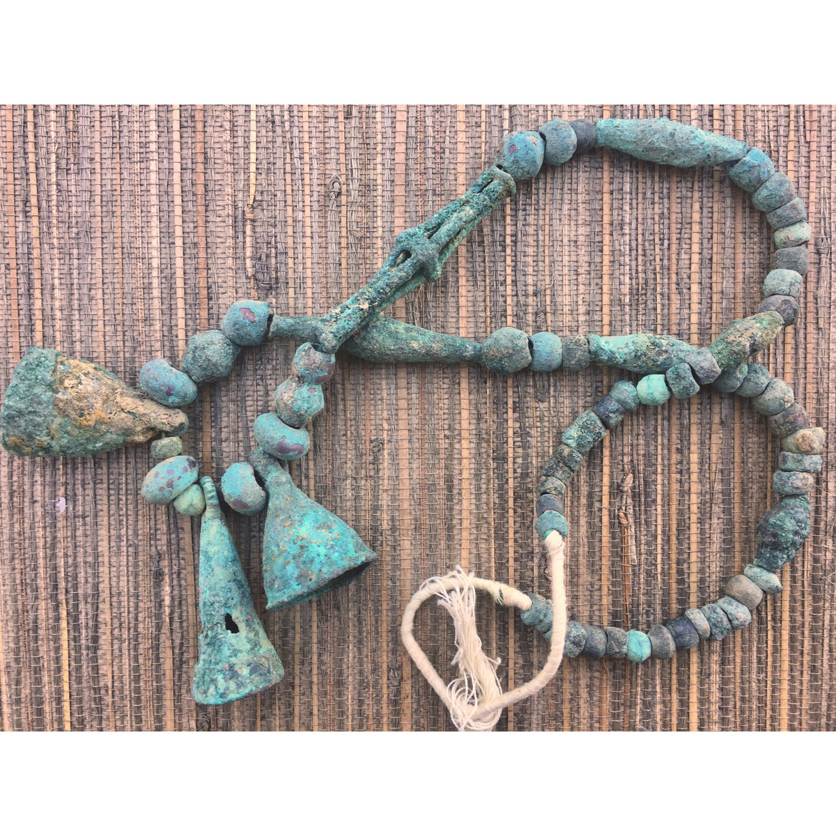 Antique Bronze Bead Necklace with Hanging Bell Pendants and Lots of Patina, Mali - Rita Okrent Collection (C174c)