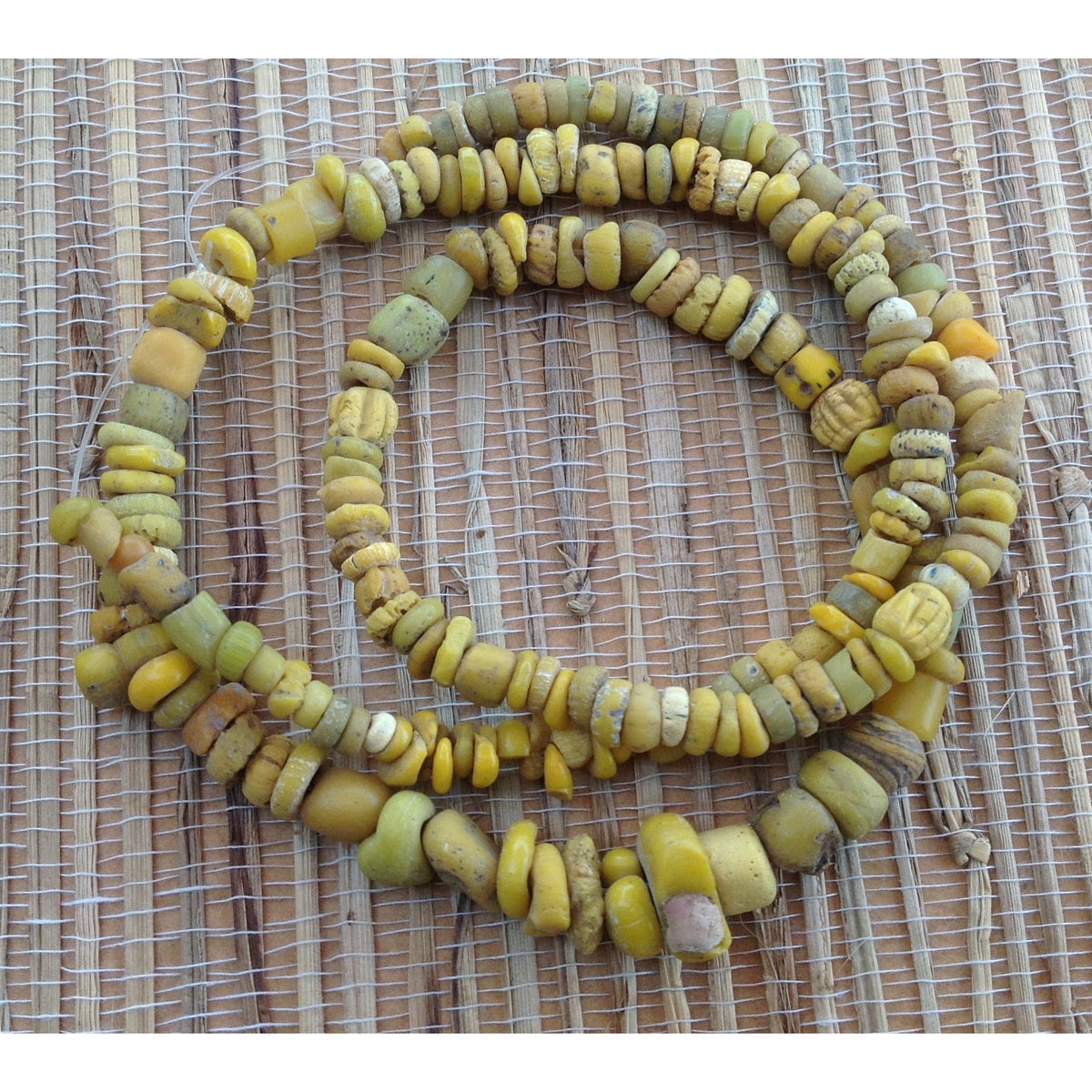 Strand of Rare Excavated Yellow Glass Nila Beads from Mali - Rita Okrent Collection (AT0690)