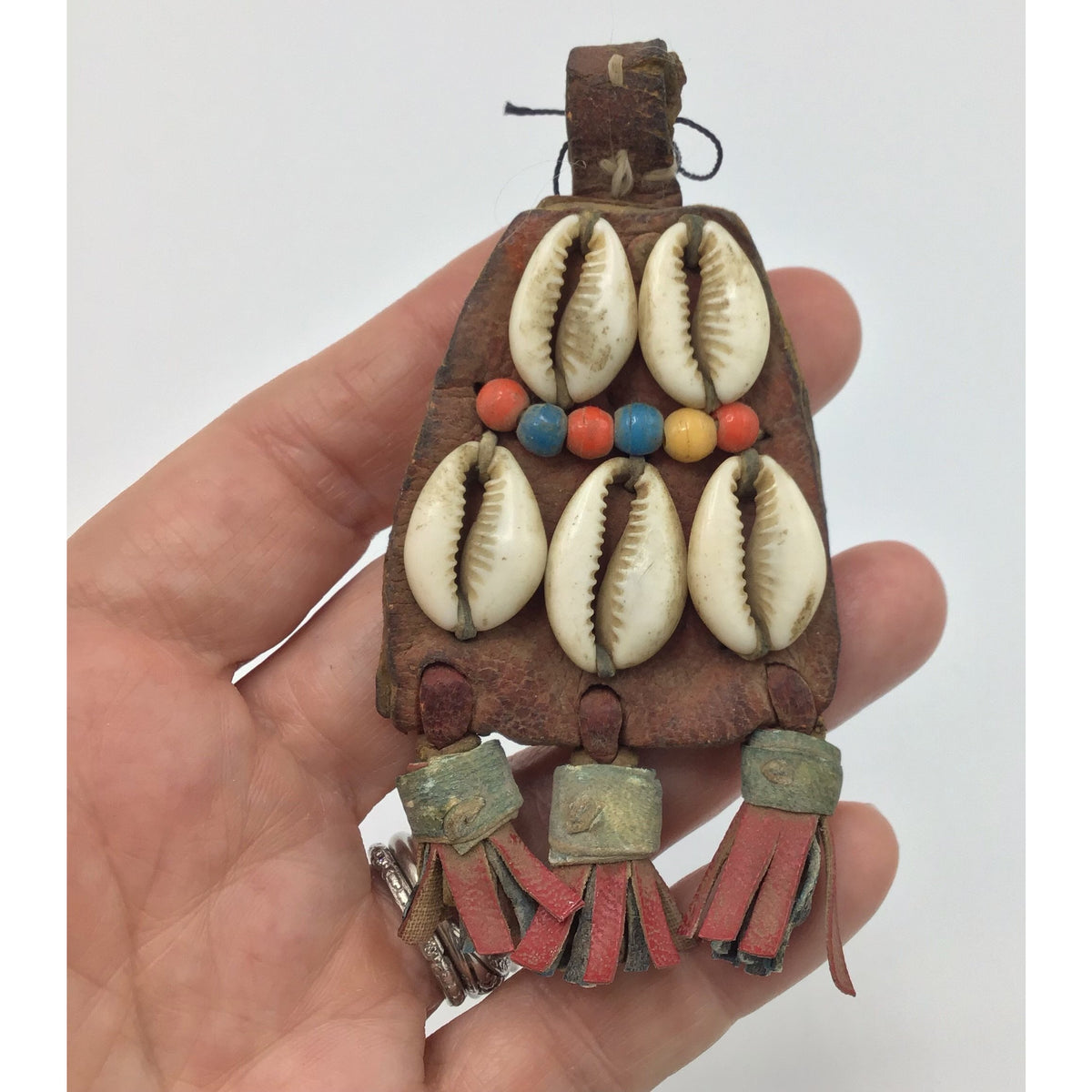 Harratine Gris Gris Leather Protective Amulet with Shells and Beads, Morocco - Rita Okrent Collection (P564f)