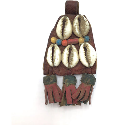 Harratine Gris Gris Leather Protective Amulet with Shells and Beads, Morocco - Rita Okrent Collection (P564g)