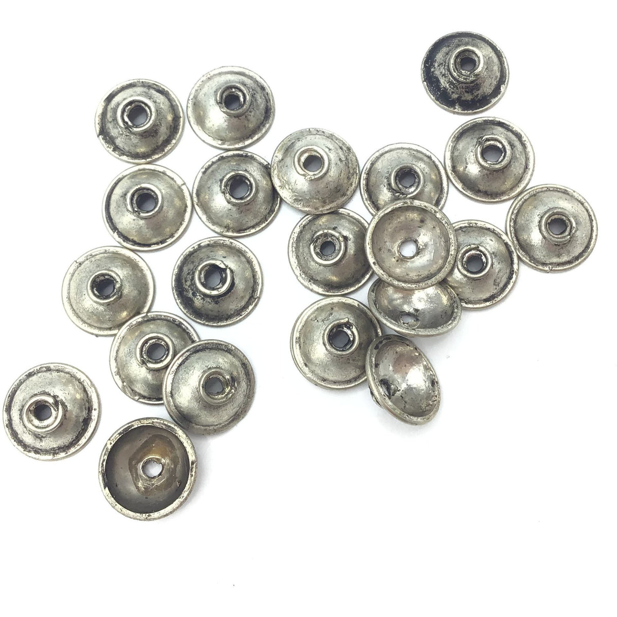 Berber Silver Bead Caps, With or Without Eyes, Set of 2, Morocco - Rita Okrent Collection (NP025)