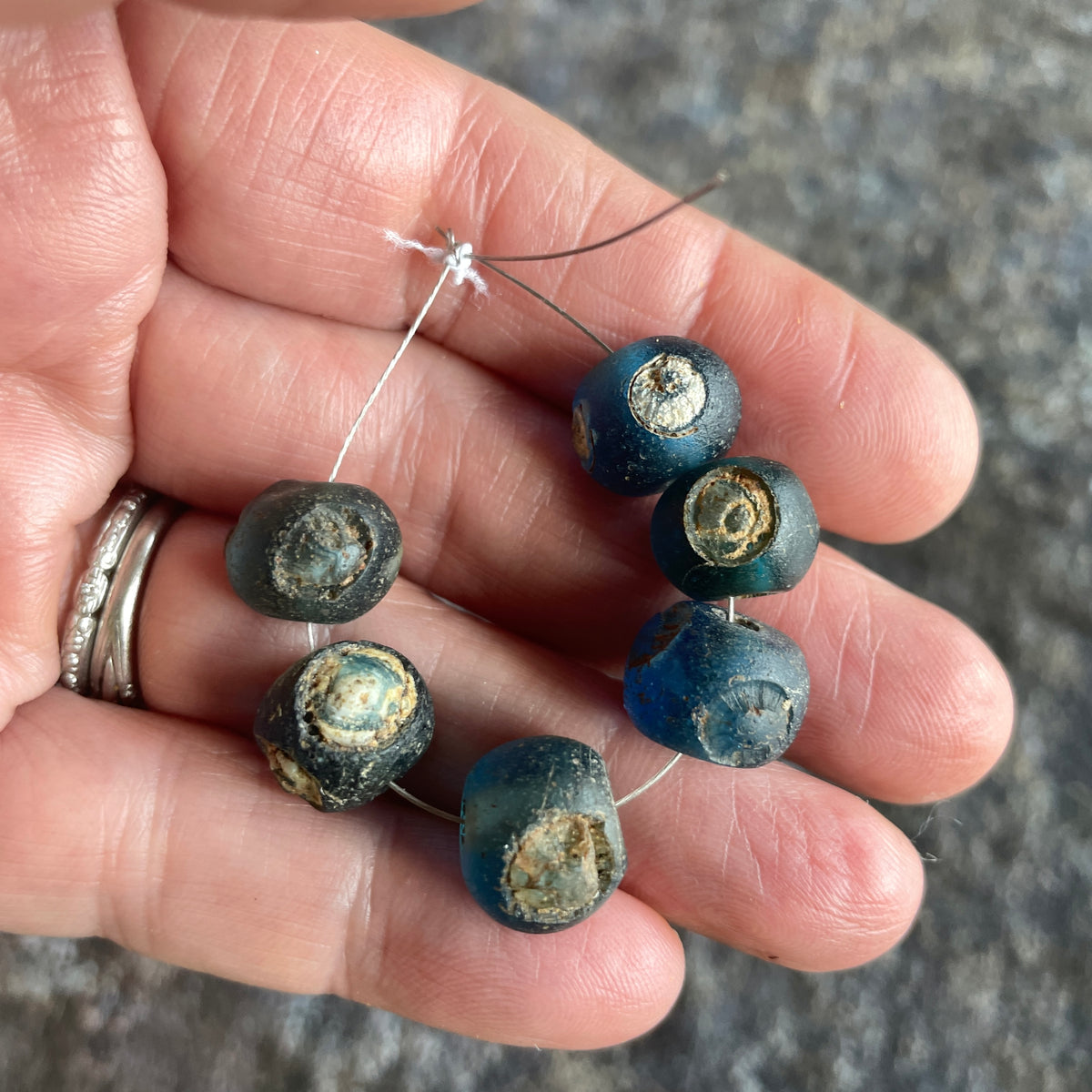 Short Strand of 6 Ancient Islamic Glass Evil Eye Beads from the Sahara - Rita Okrent Collection (AG305s)