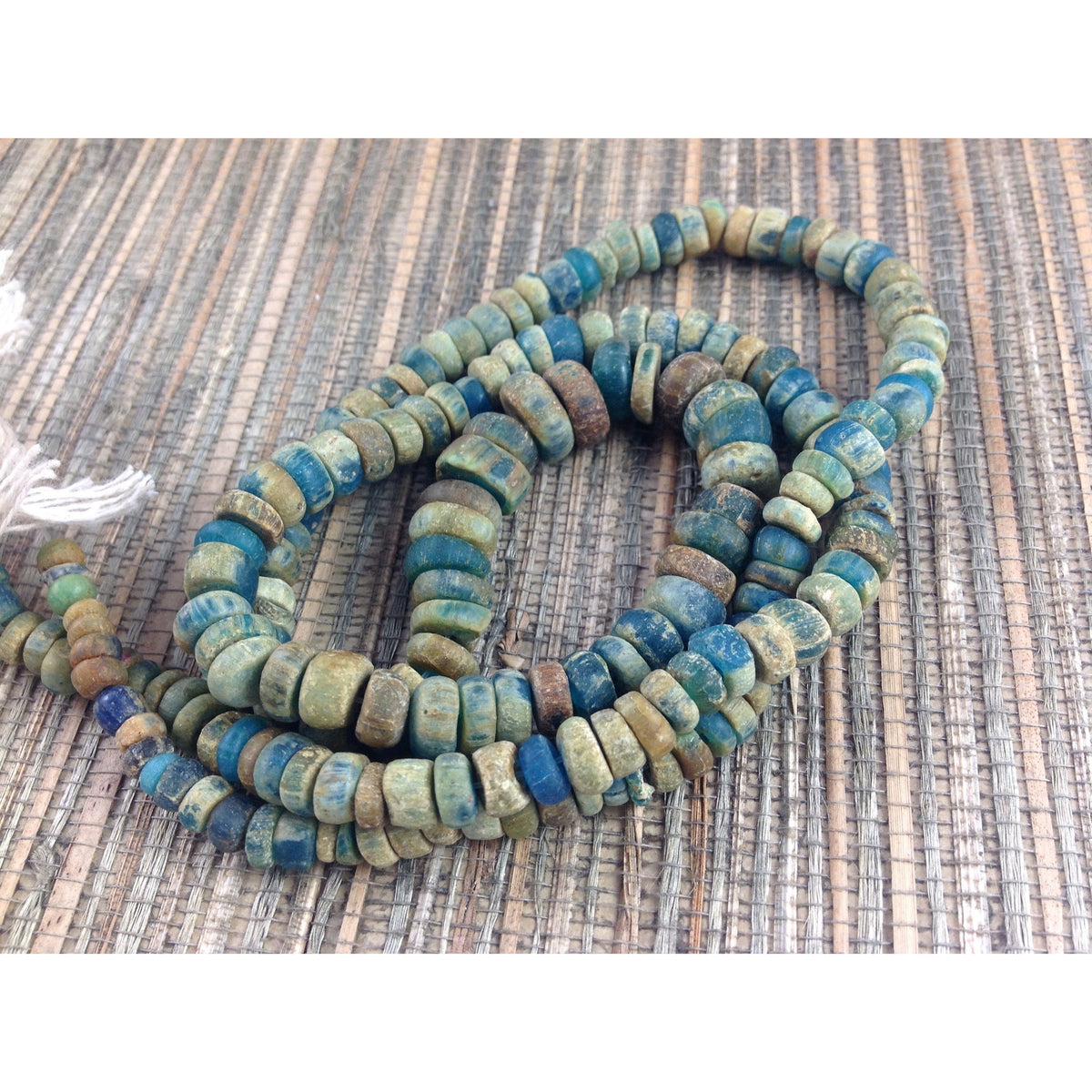 Blue Green Excavated Ancient Glass Medium Nila Beads, Mali - AT0626