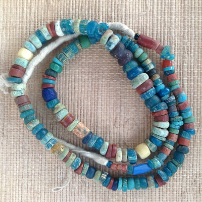 Excavated Mixed Blue and Red Glass Medium Sized Nila Beads, Djenne, Mali - Rita Okrent Collection (AT0422r)