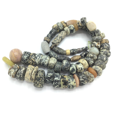 Black, Beige and White Large Mix Antique and Ancient Granite Beads, Mali - Rita Okrent Collection (S547)