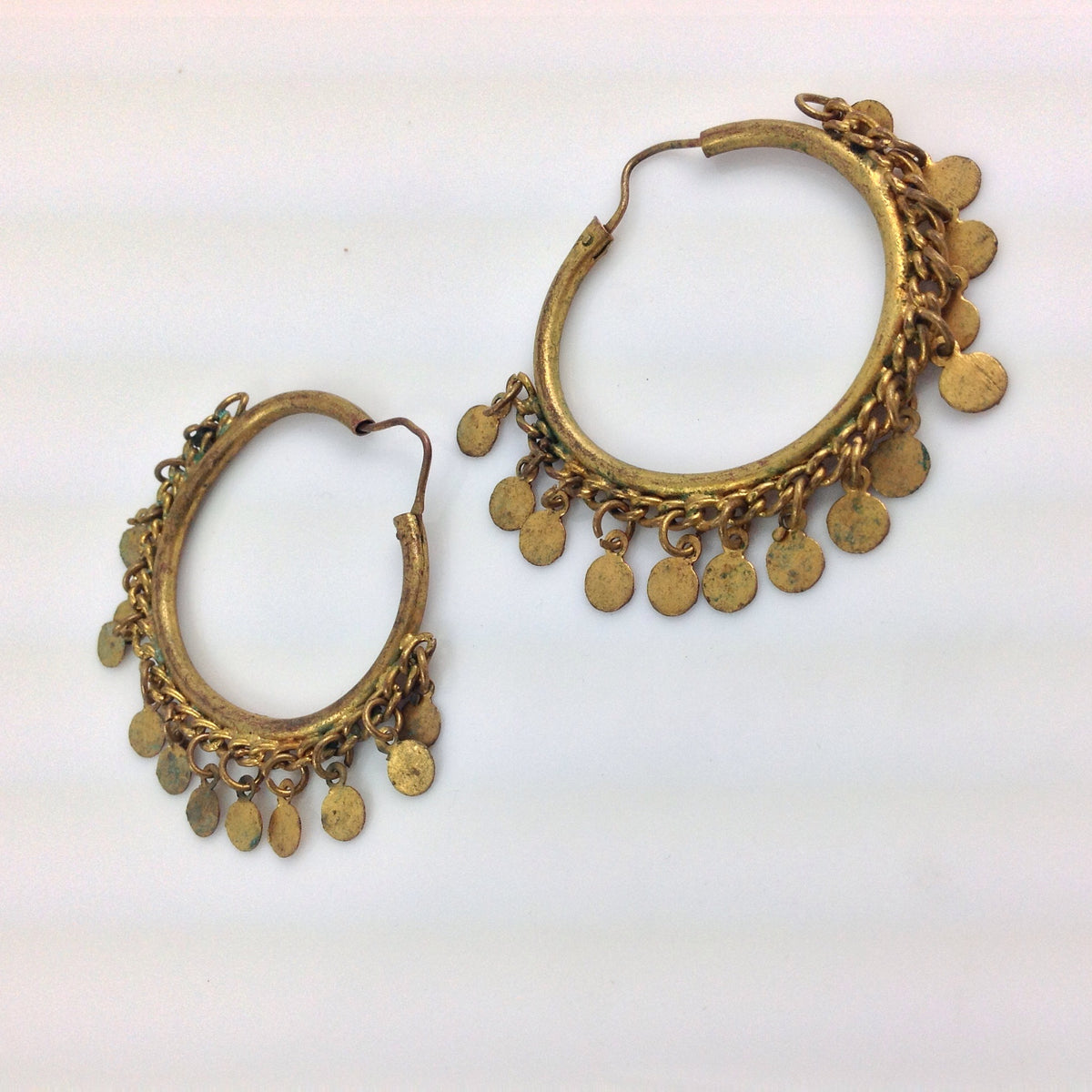 Vintage Egyptian Gold Plated Hoop Earrings with Dangles - E105