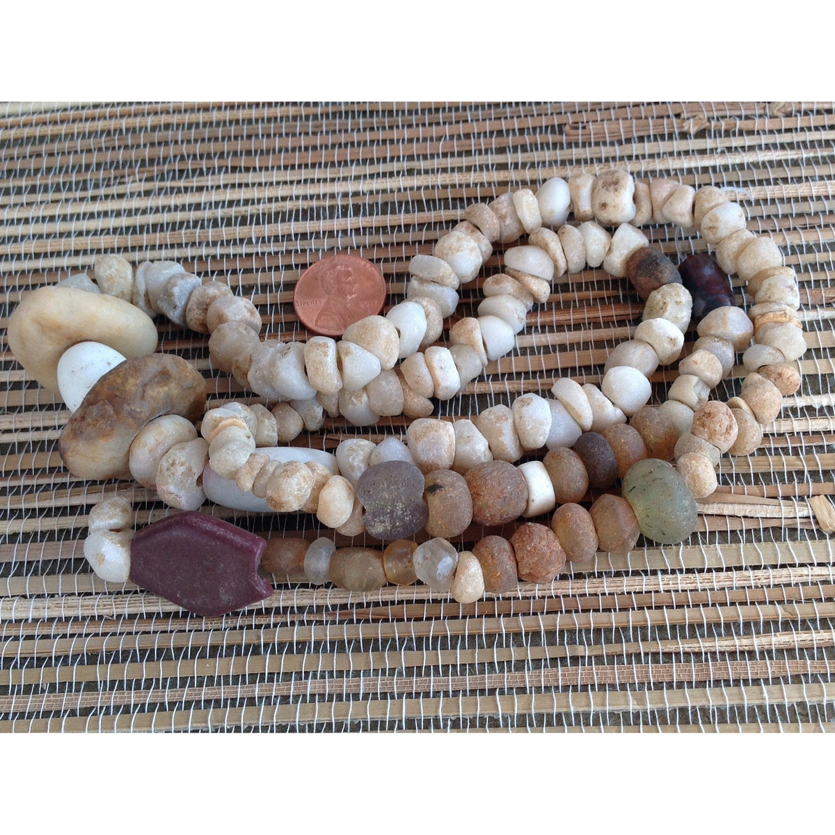 Mixed Excavated Very Old Hand-Carved Tan and Brown Agate,  Rock Crystal, and Biscuit Stone Beads, Sahara - S321g